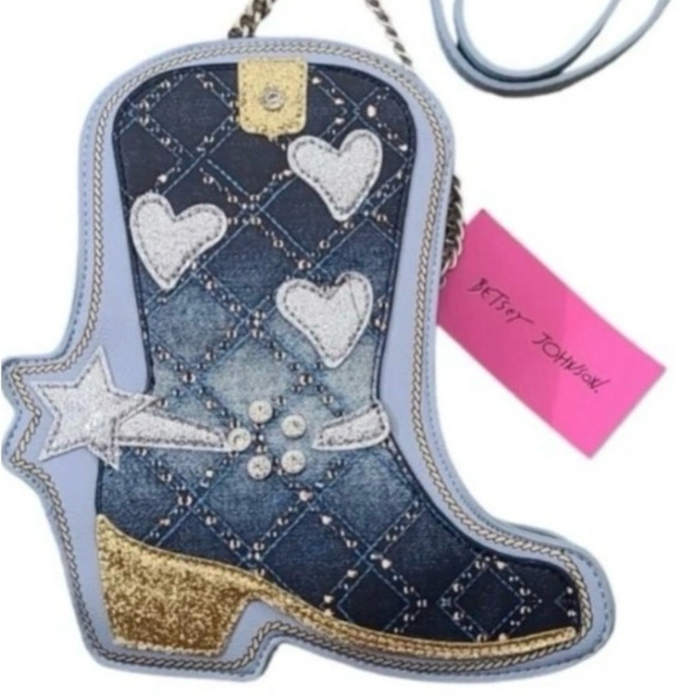 Betsey Johnson  Boot-Shaped Bag Silver /Gold on denim